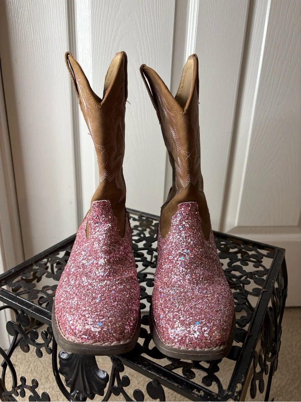 Roper Pink Glitter Gypsy Western Square Toe Cowboy Boots Little Kids Size 3